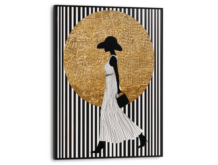 Poster REINDERS Walking Lady , schwarz-weiß (farbe bild(er): schwarz, weiß), B:30cm H:40cm T:1,6cm, Bilder, Poster, Wohnzimmer - Dame - Streife - Schwarz-Weiß - MDF - Gold - 30x40 cm