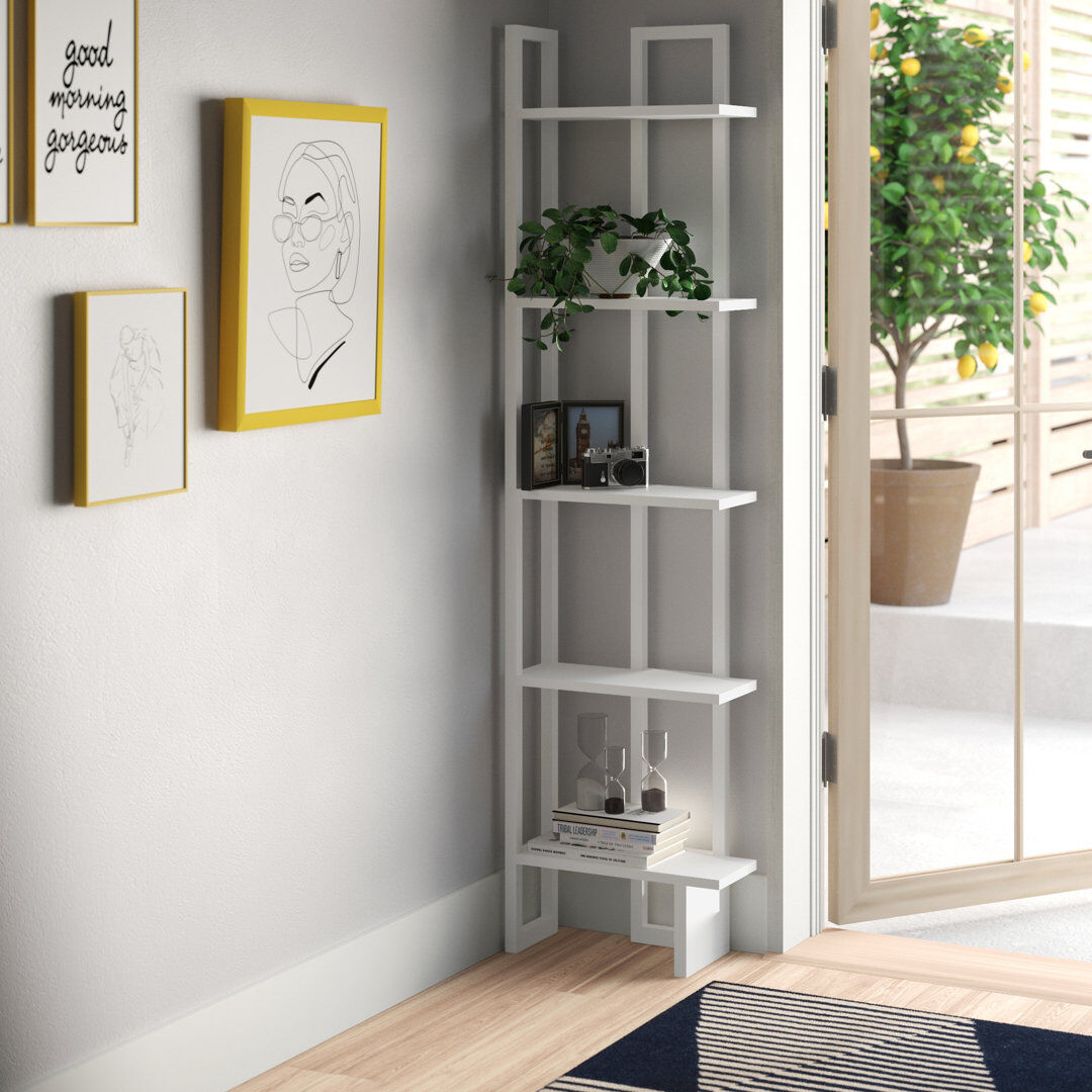 Hashtag Home Alica 180cm H x 45.2cm W Corner Bookcase White 180.34cm H X 45.72cm W X 21.59cm D
