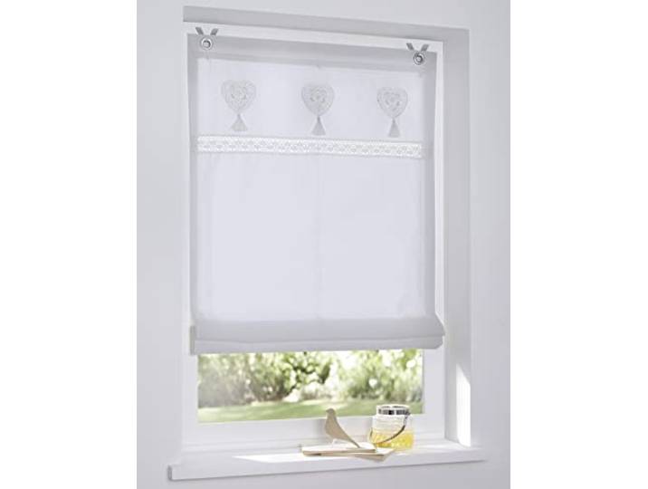Store bateau Camille romantique broderie dentelle cœur oeilets sans perçage blanc 80 x 140 cm (L x H)