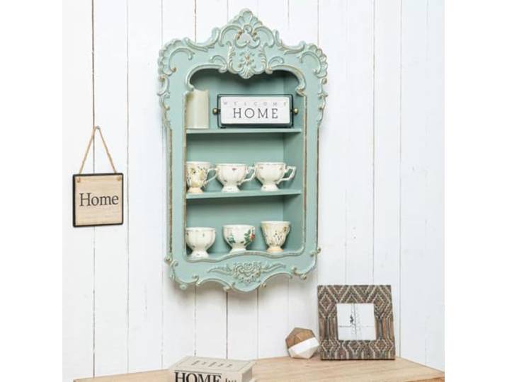 Wandregal Im Französischen Stil, Dekoratives Wandboard Aus Holz, Vintage Französisches Design, Massives Holz, Wandmontage, Vintage-Dekor, Offene Ablage(Green)