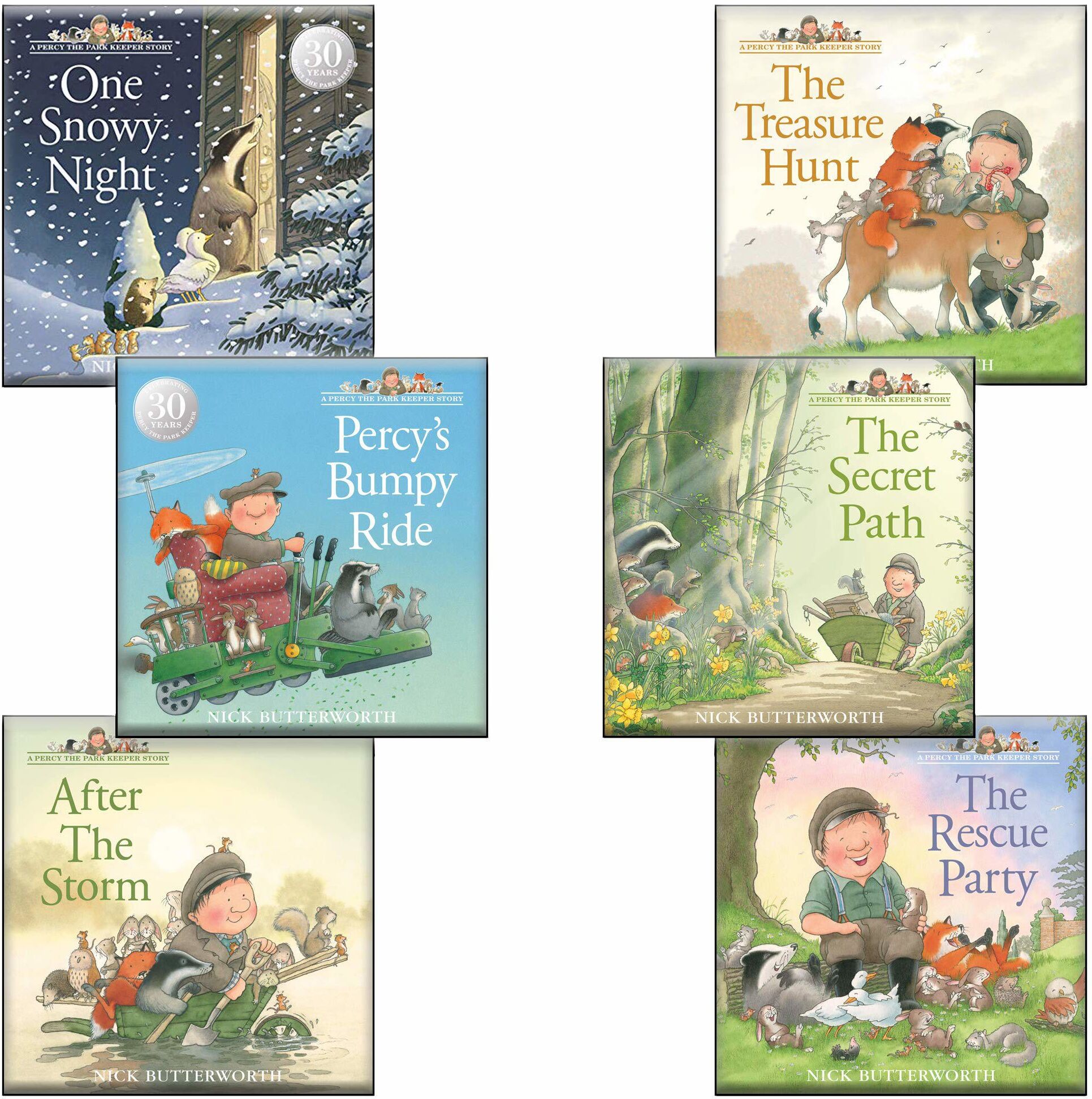 HARPERCOLLINS Percy the Park Keeper 6 Books Collection Set by Nick Butterworth (One Snowy Night, After The Storm, Rescue Party, Secret Path, Treasure Hunt & Percy's