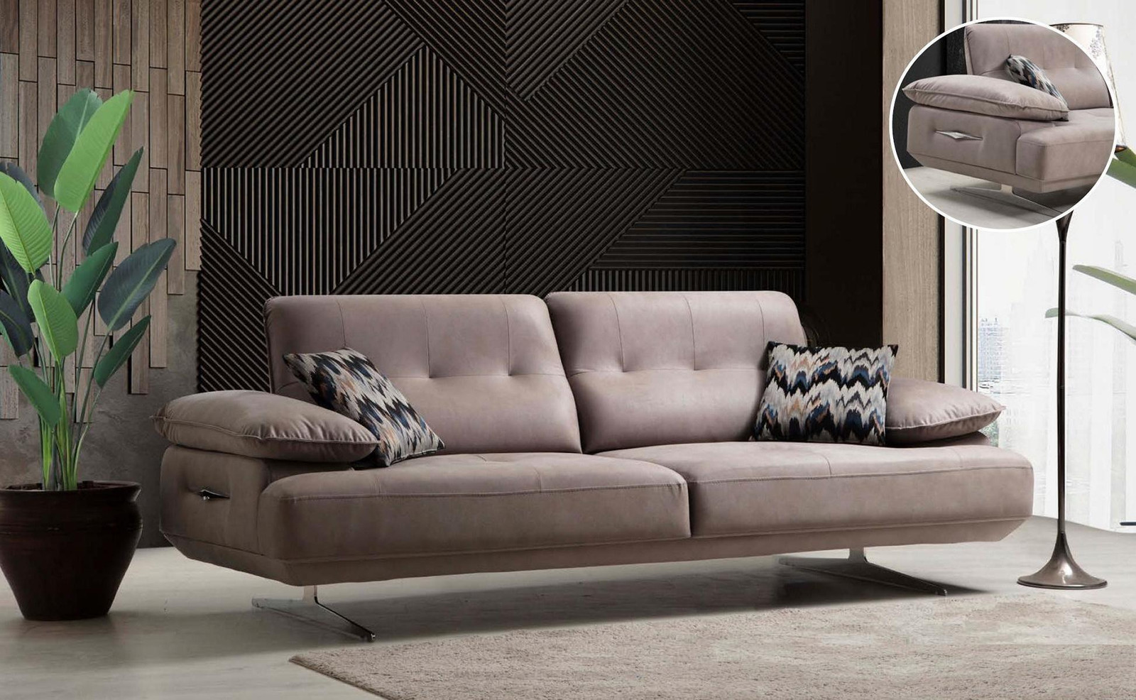 Luxe Italiaanse stijl driezitsbank in textiel met modern design