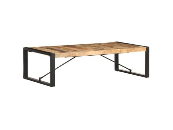 Todiikf Couchtisch 140x70x40 cm Massivholz Mangoholz Industrial Style Handgefertigter Tisch aus rauem Mangoholz mit schwarzem Stahlgestell für Wohnzimmer und Lounge