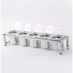 Gastronorm-Behälterhalter mit 5 GN 1/6-Behältern und 5 Löffeln