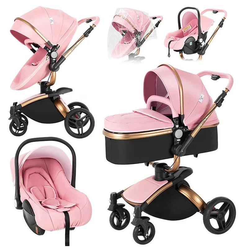 Kinderwagen - 3-in-1 Baby-Stroller - Kombi-Kinderwagen - Buggy - Faltbar & Kompakt - Rosa