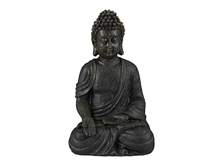 relaxdays Bouddha Position Assise 18cm\, Statue de décoration Salon et Salle de Bain\, résiste l´humidité\, Couleurs\, polyrésine\, Gris foncé\, 18 x 10 x 8cm