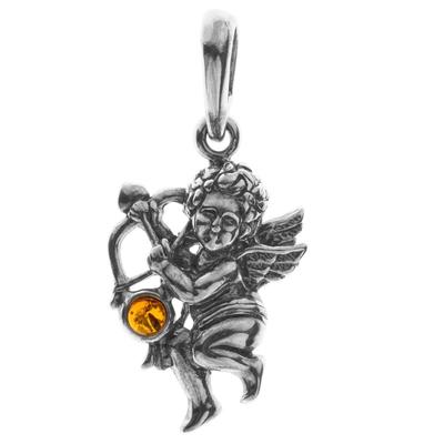 Kettenanhänger OSTSEE-SCHMUCK "- Engel Amor - Silber 925/000 - Bernstein" Gr. 33, silber (silber 925, silberfarben, weiß), Schmuckanhänger, Damen, Silber 925 (Sterlingsilber), Kettenanhänger