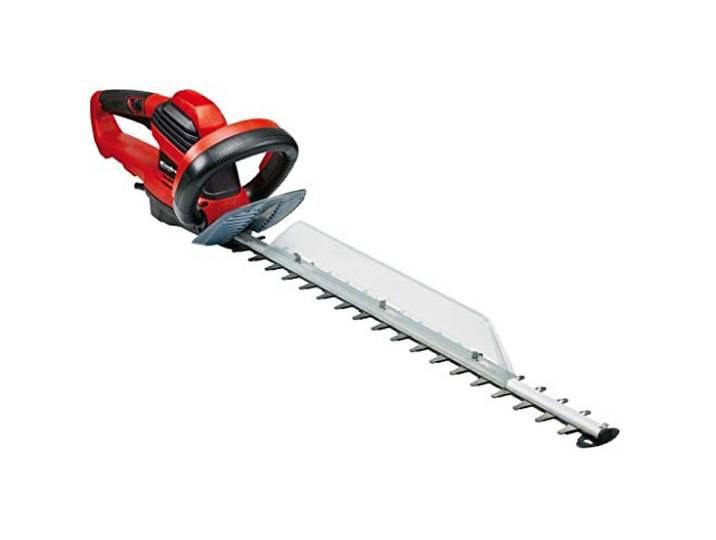 Einhell Elektrische Heggenschaar GE-EH 7067 (700 W, 670 mm zaaglengte, 30 mm tandafstand, zaagmateriaalopvangbak, handbeschermer, metalen tandwielaandrijving, kabelontlastingsklem, stootbeschermer), zwart, rood