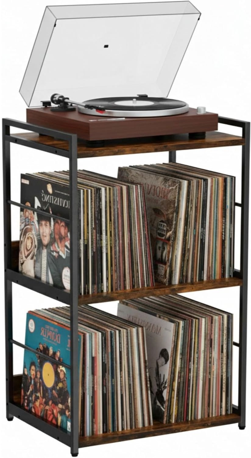 DailySupplies® Platenspeler Meubel - Platenspeler Kast met LP Houder - Vintage bruin