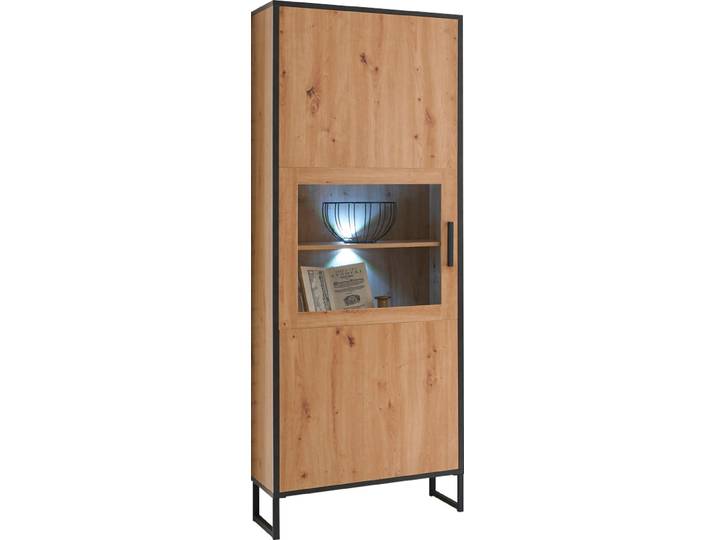 Vitrine MÄUSBACHER Torres , schwarz (asteiche, schwarzstahl), B:66cm H:195cm T:42cm, Schränke, Vitrine