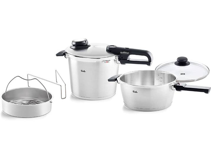 Schnellkochtopf FISSLER Fissler Vitavit premium Schnellkochtopf-Set, 5-teilig , silber (silberfarben), Ø:22cm, Töpfe, Schnellkochtopf, Verriegelungsanzeige, Einstellbares Abdampfen, Einstellbare Kochstufen