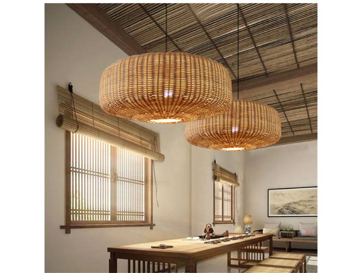Wine-sabi-Lampe Suspendue Rétro en Rotin Tissée à la Main, Luminaire Décoratif d'Nik, Idéal pour un Salon, une Cuisine, une Table à Manger ou une Ferme