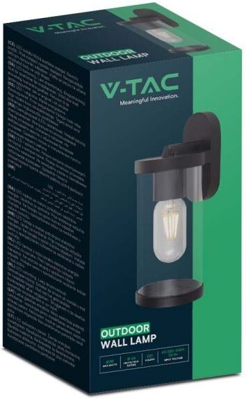 V-Tac Vt-1149 Lampada Led Da Parete Portalampada E27 Trasparente Applique Corpo Nero Ip44- 10417