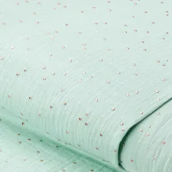 Musselin mit Glitzerdruck "Tupfen", mint/gold
