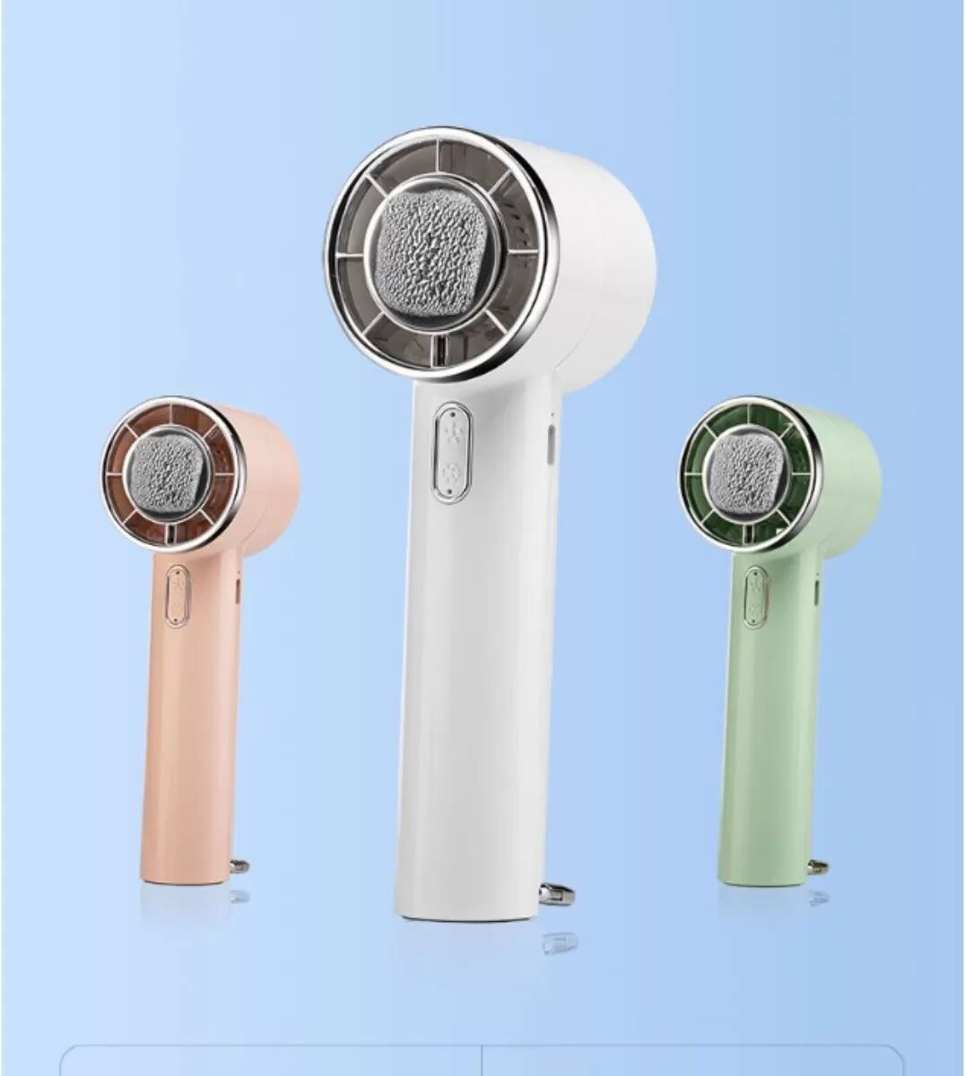 INF Handlicher Outdoor-Mini-Ventilator – Tragbar, USB-aufladbar, 5-Gang-Halbleiterlüfter mit Auto-Rückstellkarabiner, Grün