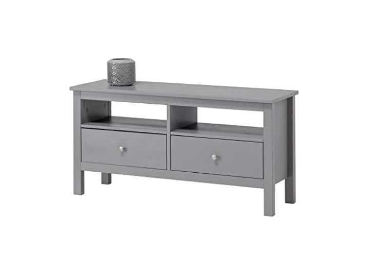 hagge home TV Schrank Holz 110x40 TV Board Holz Fernsehtisch Massivholz TV Lowboard Wohnzimmer Fernsehschrank TV Bank TV Tisch TV Kommode Weiss TV Table Sideboard Kleiner Fernseher Tisch Grau