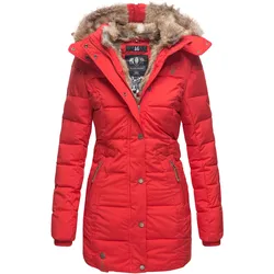 MARIKOO Damen stylischer Wintermantel Steppmantel mit Kunstpelz-Kapuze Lieblings Jacke
