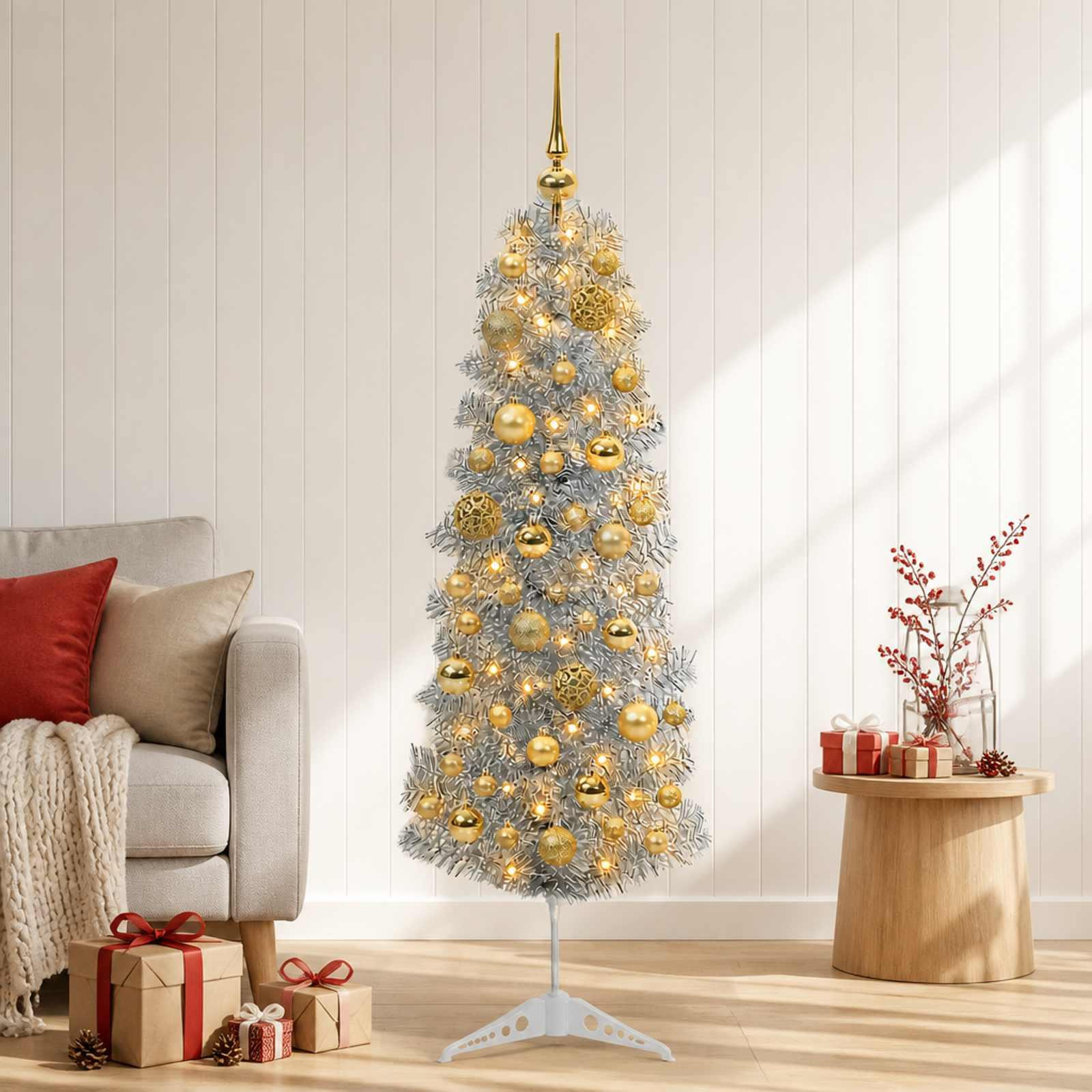 Syfax Kunstkerstboom met kerstballen, smal, 150 cm