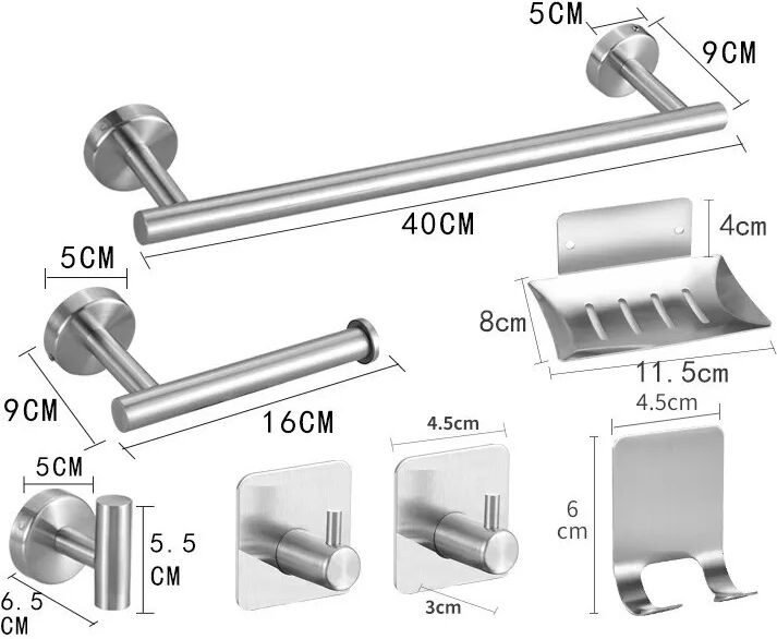 INF Edelstahl Badezimmer Hängeorganizer Set, 7-teilig, Bohren Optional Silber