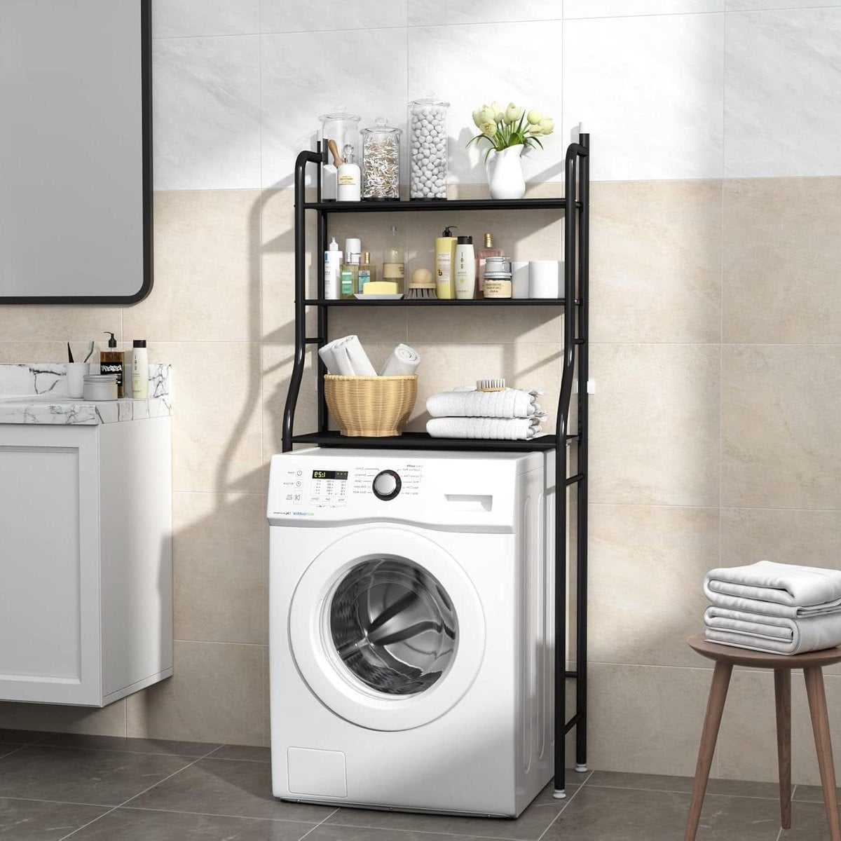 3-laags zwart stalen wasmachine opbergrek voor in de badkamer