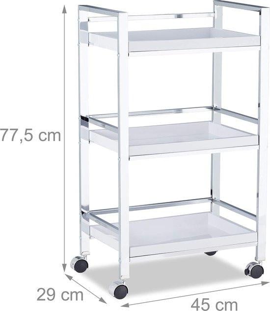 Moderne witte metalen trolley met wielen voor in de keuken, badkamer of op kantoor