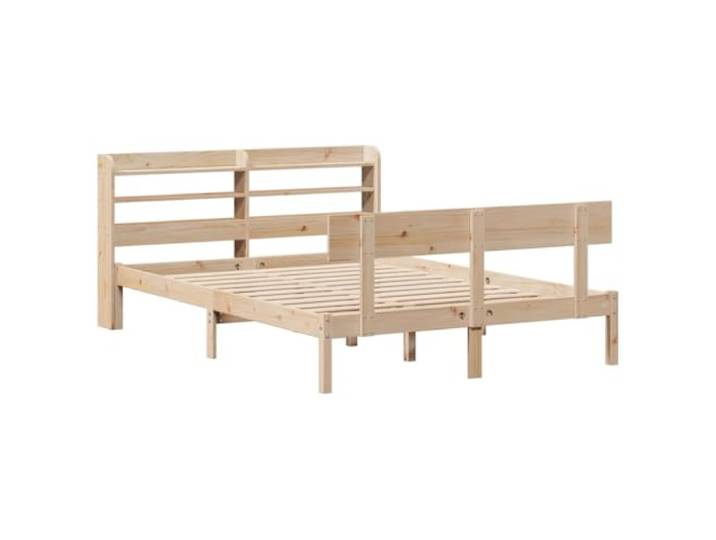 KTHLBRH Bett ohne Matratze 150 x 200 cm aus massivem Kiefernholz Bettgestell mit freistehendem Kopfteil, 2 Seitenablagen, inkl. Lattenrost, atmungsaktive Unterstützung