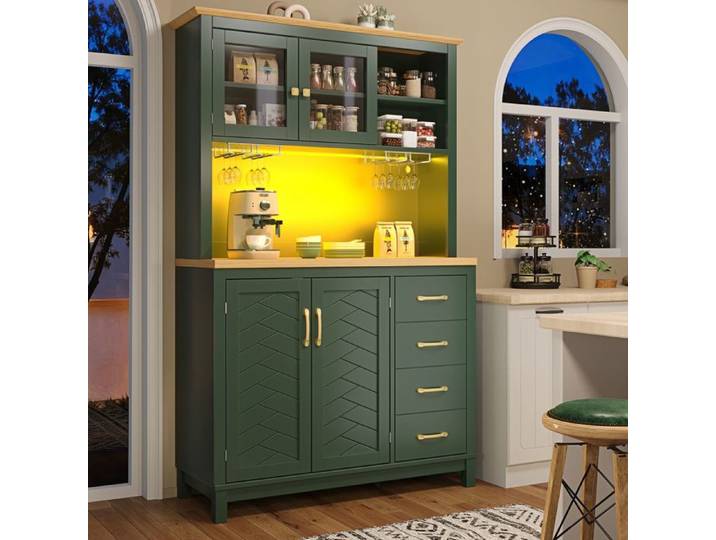 Buffet - SOGEU - 105 5x40x180 cm - 4 portes - LED intégrées - Vert