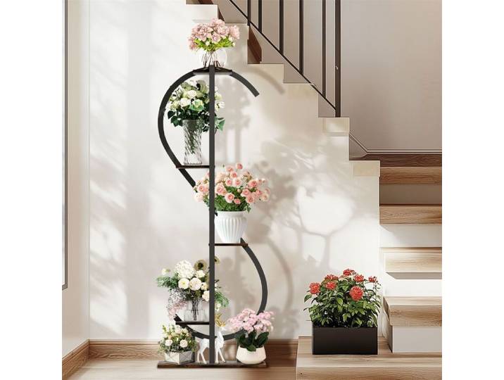 Support Pot de Fleur en Fer Porte Plante Interieur - Étagère à Fleurs pour Salon Balcon Jardin 55 x 26 x 153 cm