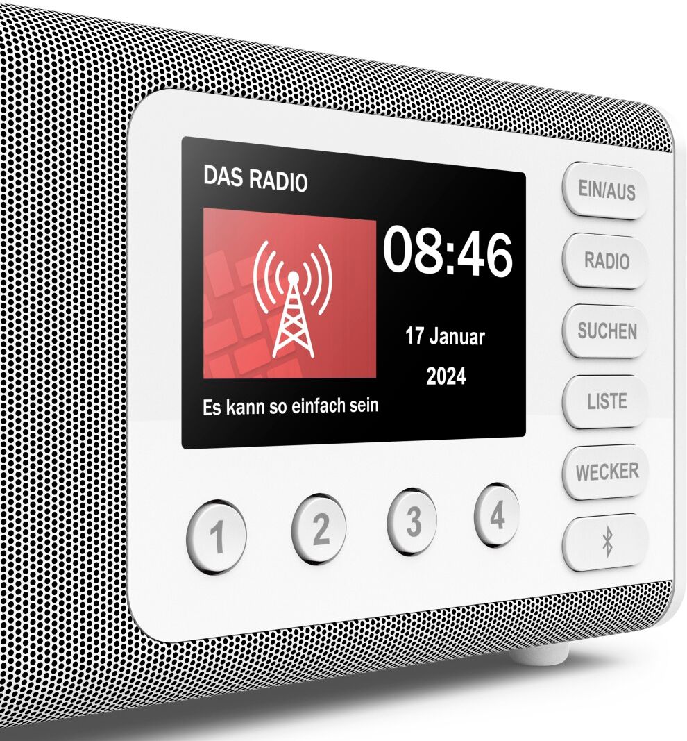 Hama Digitalradio (DAB+) "Digitalradio mit DAB+ FM Bluetooth und Wecker", weiß, B:27cm H:13cm T:12,5cm, Radios, 4,3 Zoll TFT Display, große Tasten, Direktwahltasten, Digitalradio (DAB+)