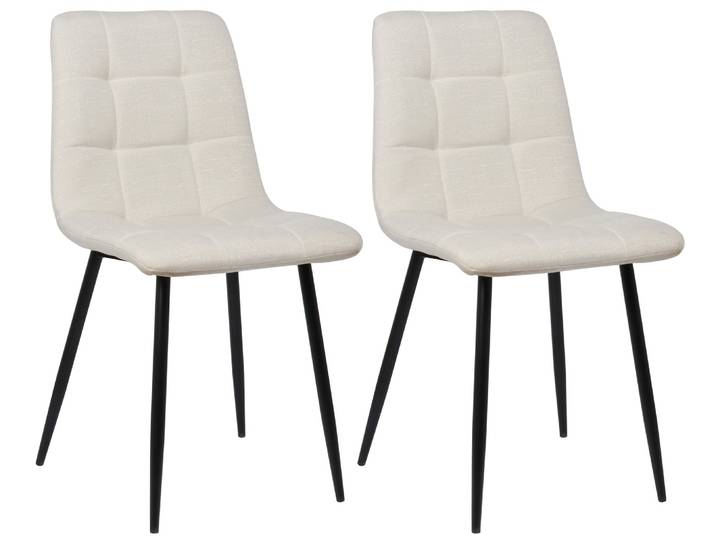 TPFLiving 2er Set Esszimmerstuhl Till Stoff Gestell Metall matt Schwarz - Creme