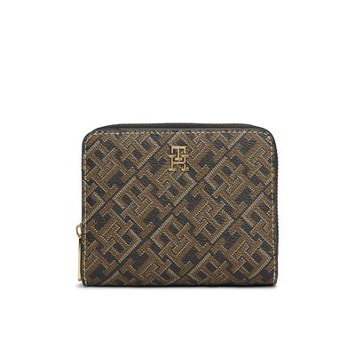 Geldbörse TOMMY HILFIGER "TH ICON MED ZA W/FLAP MONO PRINT", Damen, schwarz kombiniert, Lederimitat, Kleinlederwaren, Damen Portemonnaie, Geldbeutel mit farbigen TH-Logoprint