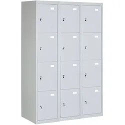 Schließfachschrank S2, 12 Fächer, 1820 x 1140 x 500 mm, zerlegt, Zylinderschloss, graue Tür