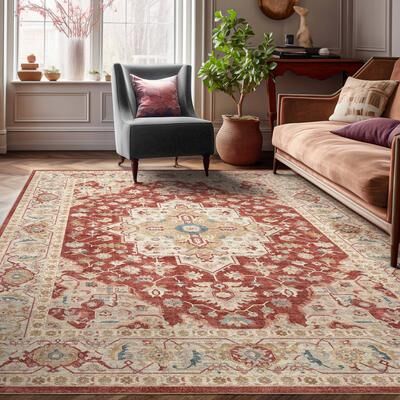 Well Woven Apollo Summit Medallion Orinetal Low Pile Easy Clean Rug