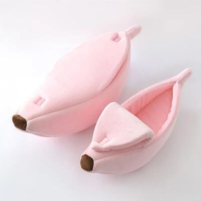 Uplifted Finds Funny Banana Shape Cozy Cat Bed House And Warm Cushion Nest pink l