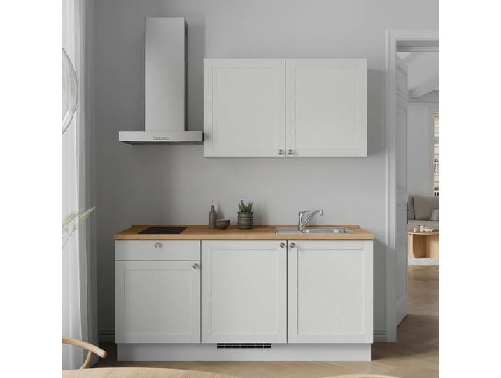 Küchenzeile Low-Line Frame Variante A 180cm Ausrichtung links Weiß/Weiß ohne Elektrogeräte
