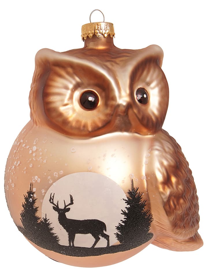Krebs Glas Lauscha Christbaumornament "Kugeleule" in Braun - (H)11 cm - onesize