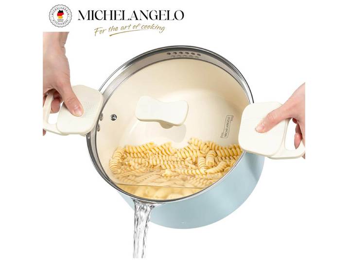 MICHELANGELO Pot à pâtes avec couvercle passoire marmite avec couvercle marmite à spaghetti antiadhésive égouttable marmite saine revêtue de céramique