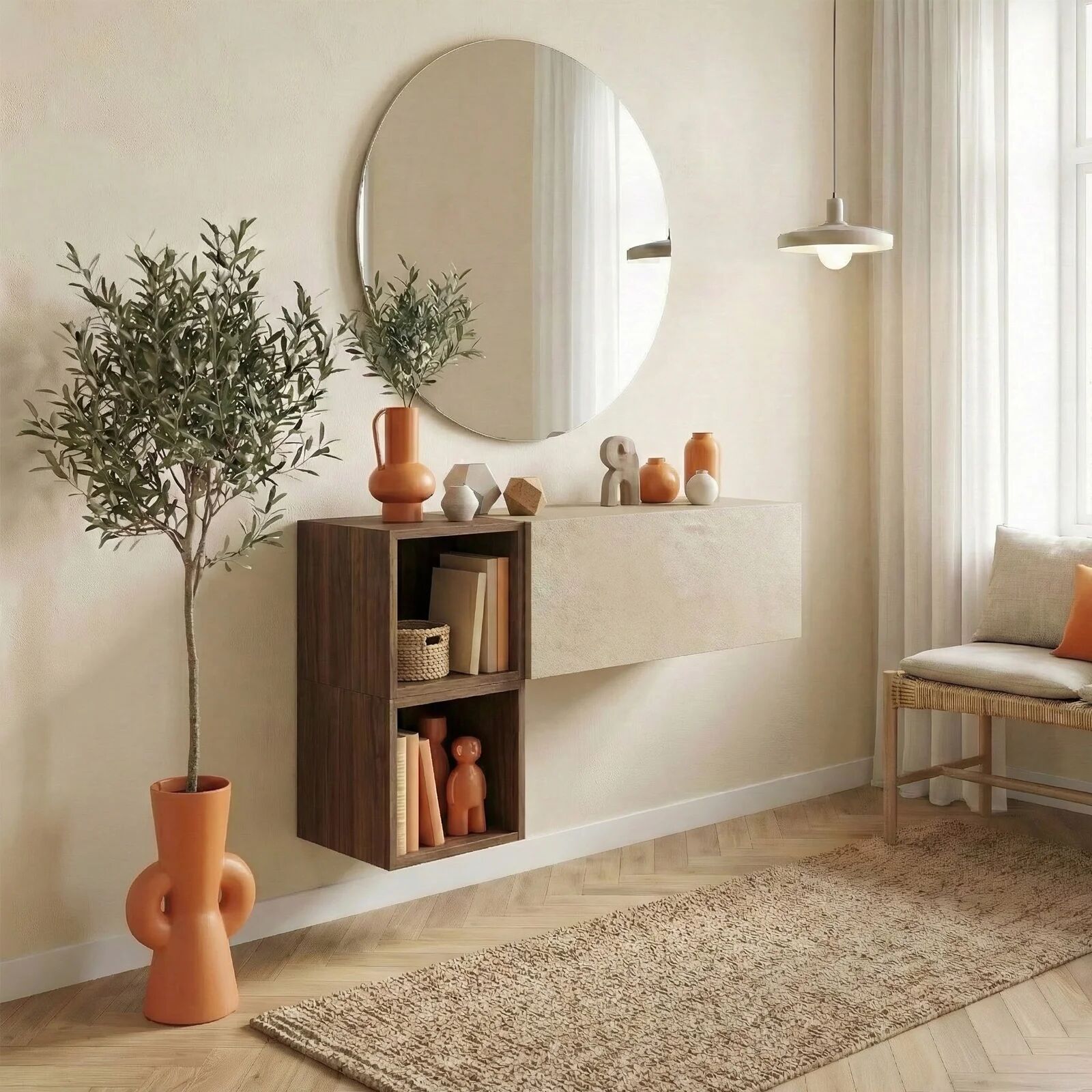 garneroarredamenti Mobile ingresso sospeso 97x56h cm tortora rovere scuro Sunset 1001