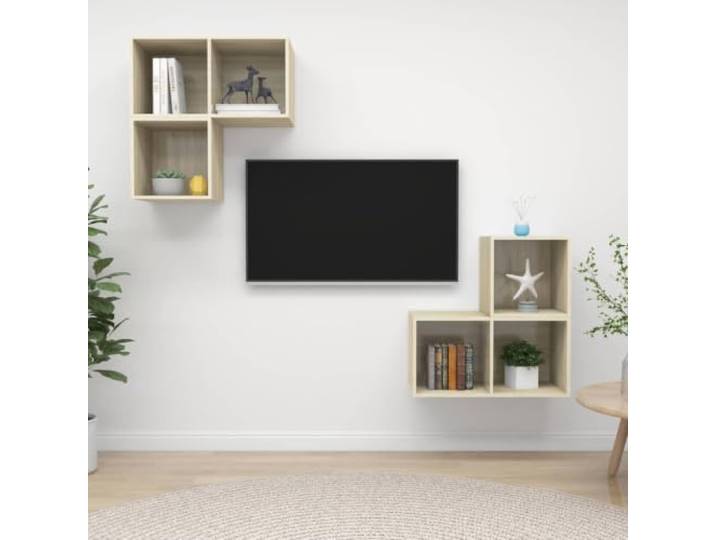 HEFZGDB 4-TLG. TV-Schrank-Set Sonoma-Eiche Holzwerkstoff Wandmontage mit viel Stauraum für Organisation