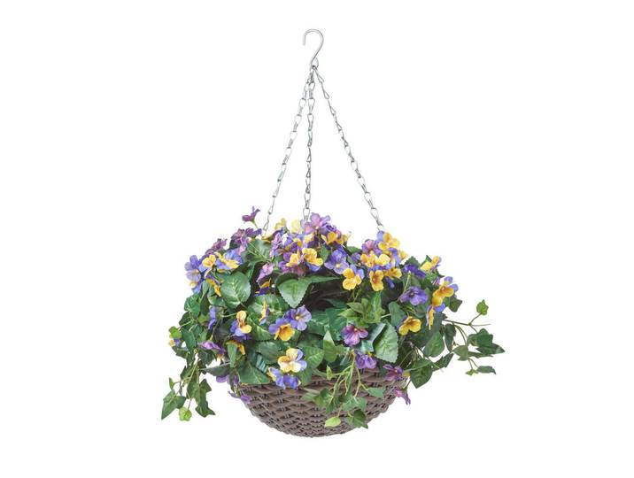 Homescapes Kunstblumen Stiefmütterchen in Blumenampel, 60 cm, Lila, Kunststoff, 60 cm, Dekoration, Blumen & Blumentöpfe, Kunstpflanzen