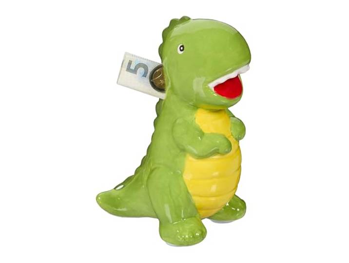 Relaxdays Tirelire en Forme de Dinosaure\, Design Rigolo\, en céramique\, HxLxP : 19x10x15\,5 cm\, Verte