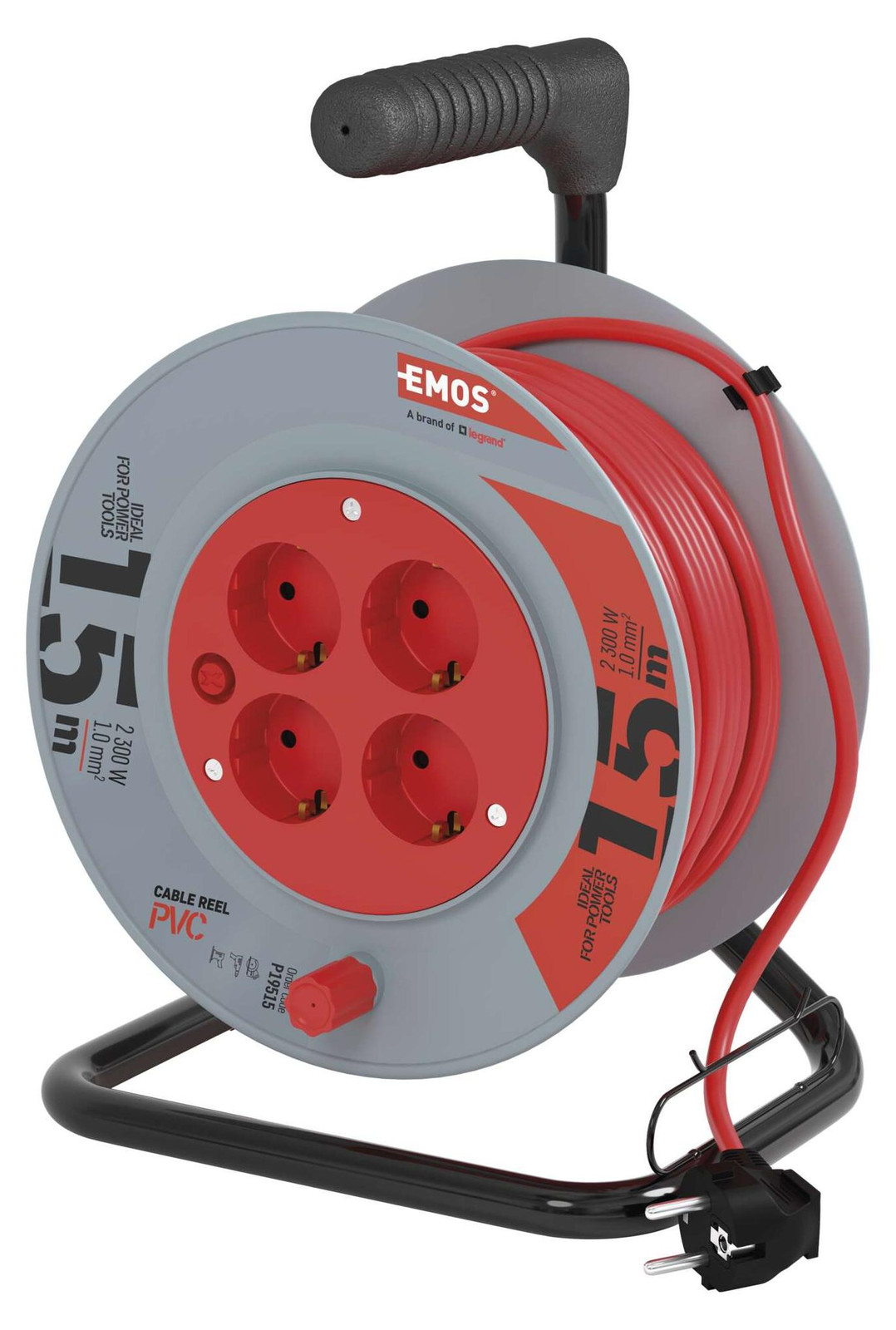 EMOS Mini-kabelhaspel 4-voudig 15 meter met handkurbel en oververhittingsbeveiliging 2300 W IP20 P19515