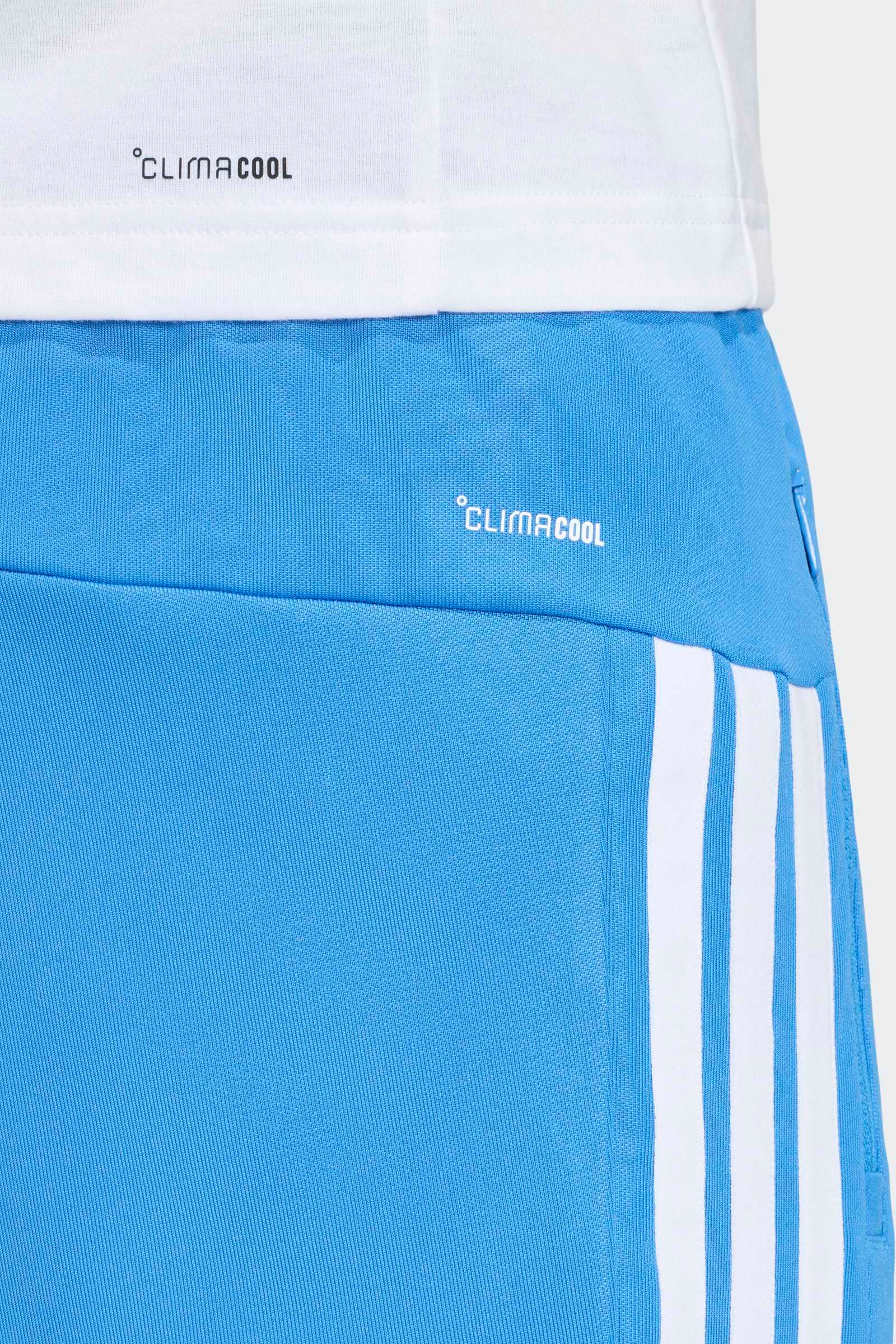 Sporthose ADIDAS PERFORMANCE "WORKOUT ESSENTIALS ALL-SET 3-STREIFEN AUS GEWIRKTEM MATERIAL" Gr. L, blau (ray blau, weiß, normal, gr.), Hosen, Herren, L, N-Gr, Obermaterial: 100% Polyester, Sporthose, Trainingshose, Climacool, reguläre Passform ray blau, w