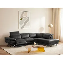 Ecksofa Relaxsofa elektrisch - Ecke rechts - Rindsleder - Schwarz - PUNO II