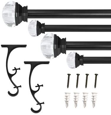 Lumi Home Furnishings "Lumi 1"" Double Curtain Rod Set - Crystal Square finials"