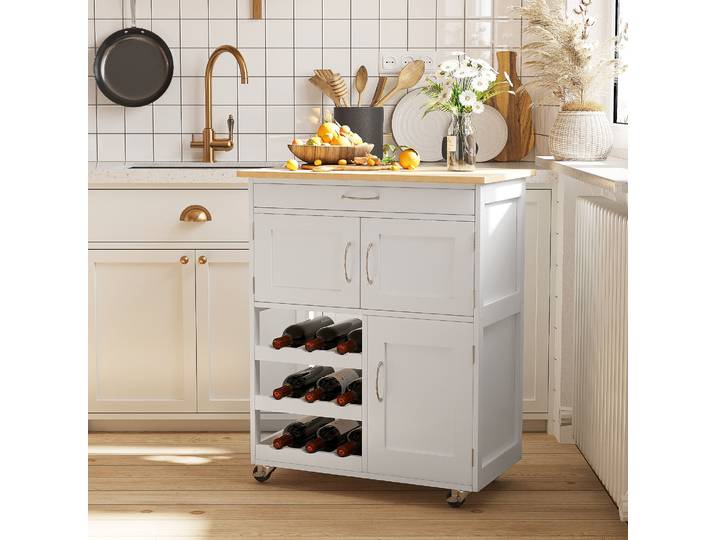 HOMCOM Desserte Cuisine Blanc Bois 9 Bouteilles