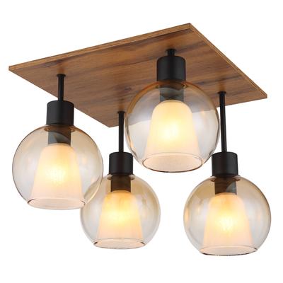 GLOBO LIGHTING Deckenleuchte "BARRY I", braun (schwarz), 1 Stk., Leuchten, Deckenlampe/holzoptik/Glas amber/Glaskristalle/Innenglas, Deckenleuchte