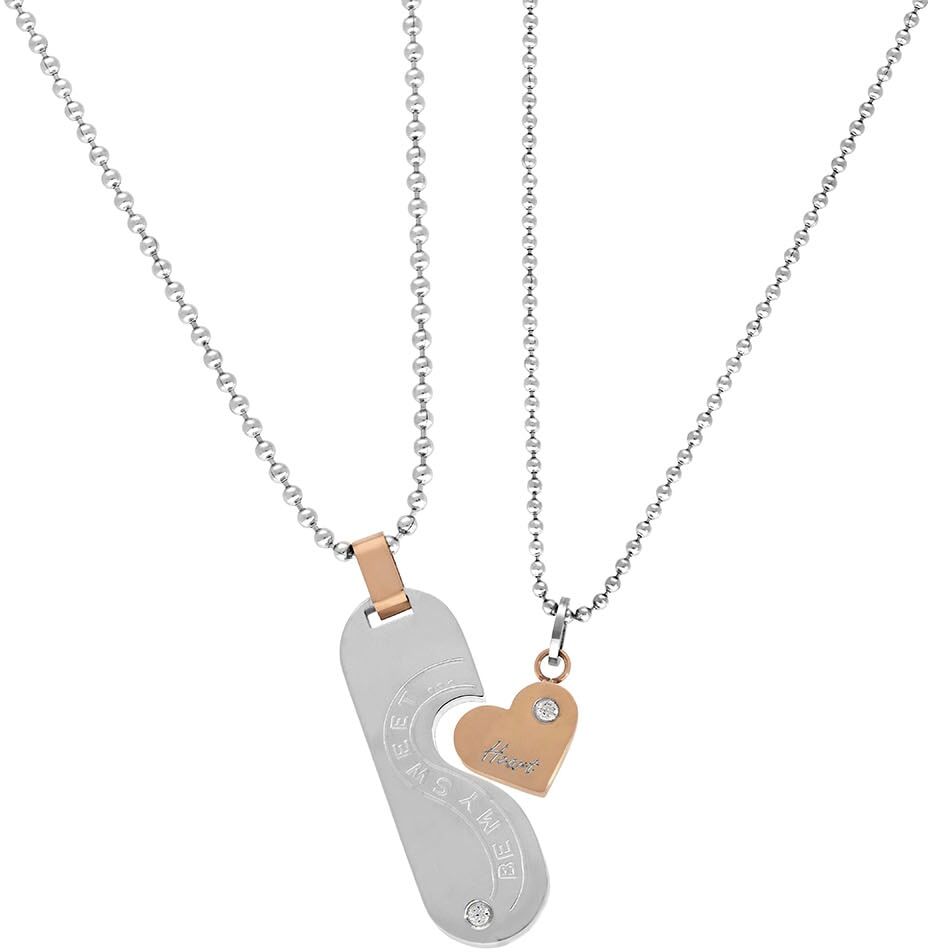 Schmuckset FIRETTI "Multipack Schmuck Geschenk Halsketten LIEBE", rosa (edelstahlfarben, roségoldfarben, weiß), Schmuck_Sets, Damen, Edelstahl, Schmuckset, mit Zirkonia (synth.) edelstahlfarben, roségoldfarben, weiß Einheitsgröße
