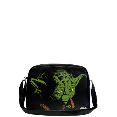 Schultertasche LOGOSHIRT "Yoda - Krieg der Sterne", Damen, Gr. B/H/T: 37cm x 28cm, schwarz, Lederimitat, bedruckt, Taschen Schultertasche, mit coolem Yoda-Frontprint