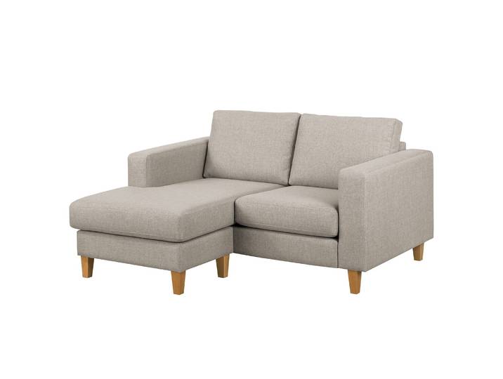 Ecksofa 1-Sitzer mit Longchair Beige/Cappuccino Webstoff Inas 154 x 86 x 140cm Longchair davorstehend links Natur